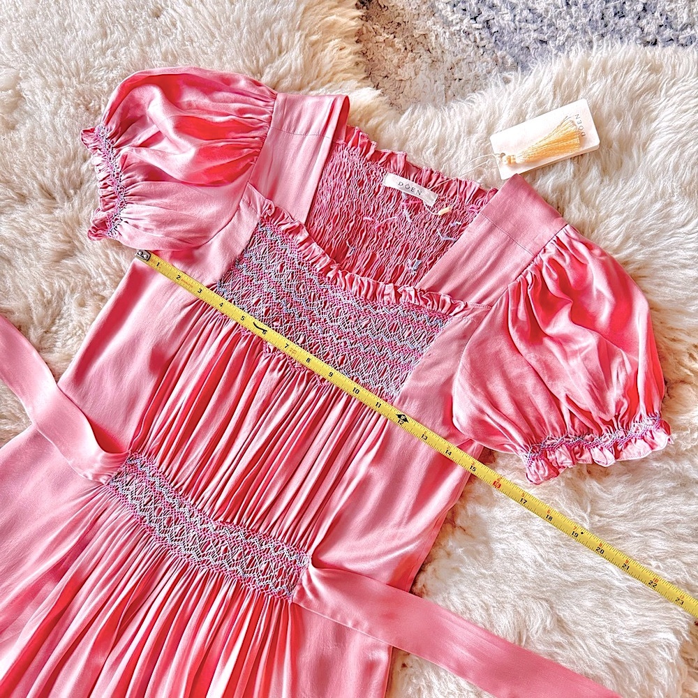 ✨🌸🍧DÔEN ‘Castalia’ Silk Embroidered Smocked Maxi Dress Sunset Pink XS✨ - Picture 14 of 17